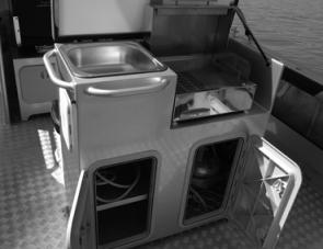 Organising a meal for crew would be easy thanks to a well set up galley.